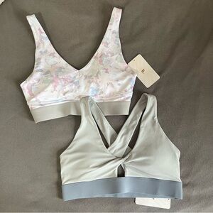 NWT Fabletics Floral Print and Solid Gray Sports Bras